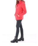 Women Red Puffer Jacket with Hooded Collar