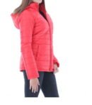Women Red Puffer Jacket with Hooded Collar