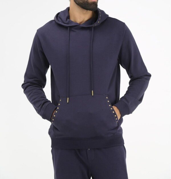 Unisex Pull Over Hoodie with Adjustable Hood and Stud Details - Image 8