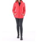 Women Red Puffer Jacket with Hooded Collar